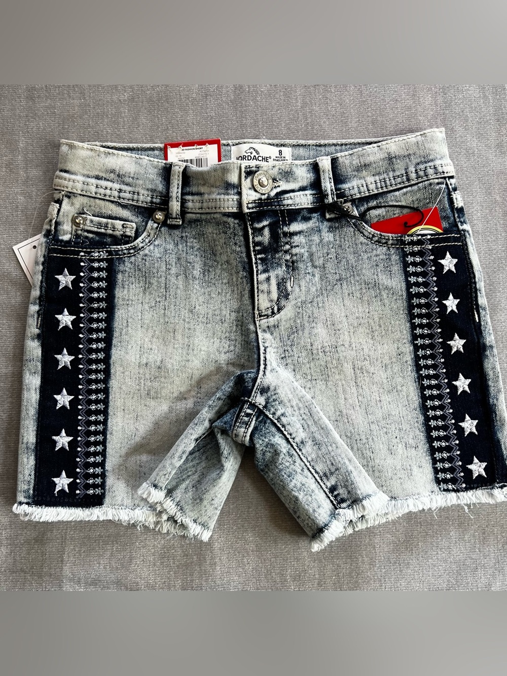 Jordache Light Blue Washed Denim Shorts with Embroidered Side Trim with Stars
